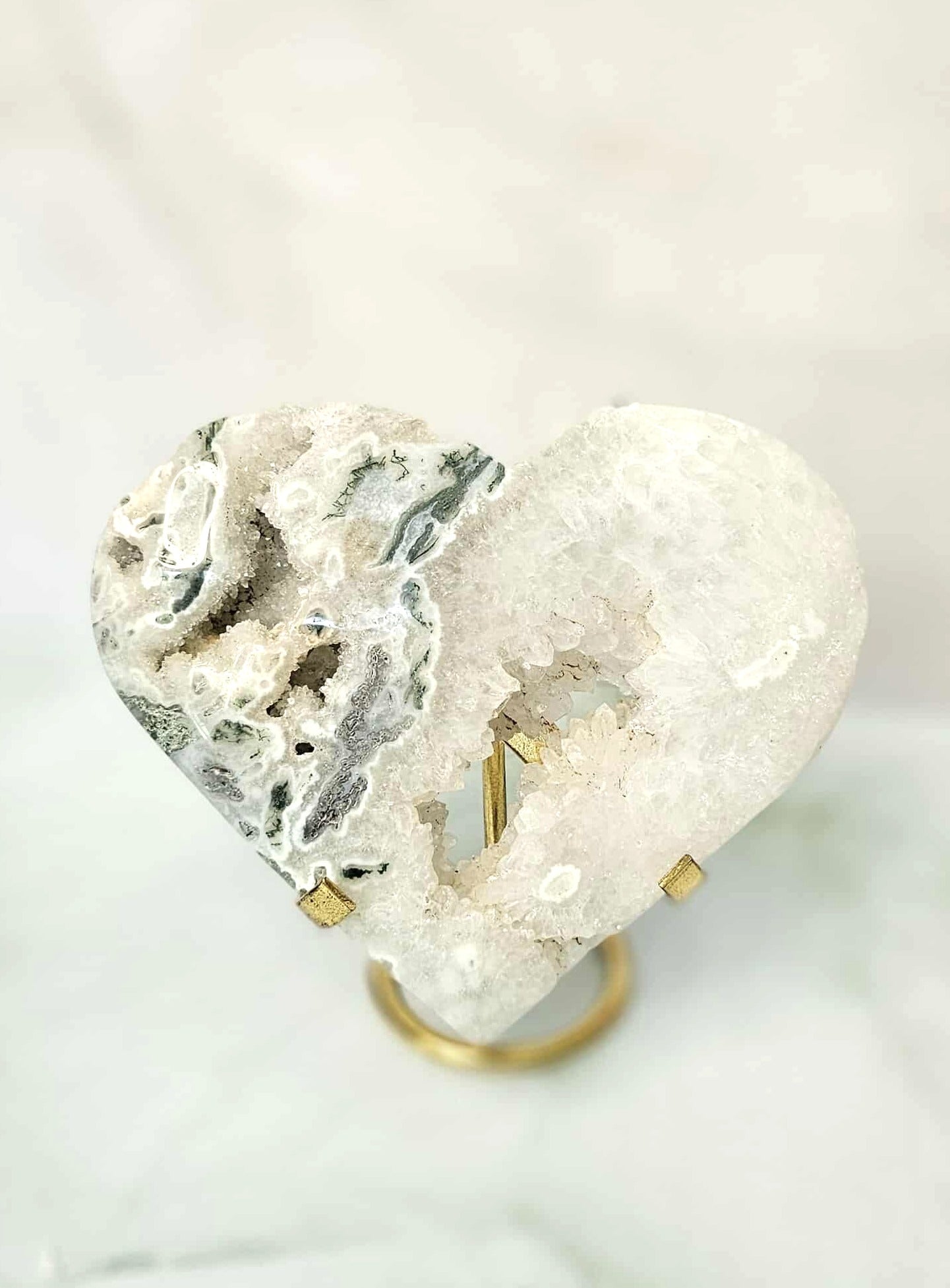 Moss Agate Heart with Deep Druzy Center