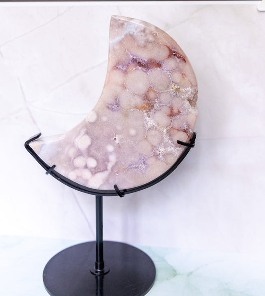 Pink Amethyst Moon on Stand