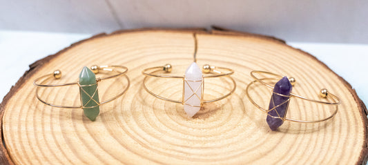 Crystal Point Cuff Bracelet - Gold Band