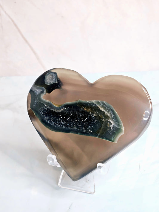 Smoky Quartz Agate Druzy Heart 🖤🌫️