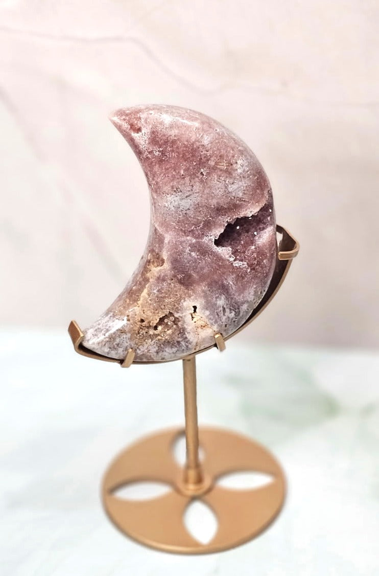 Small Druzy Pink Amethyst Moon on Stand