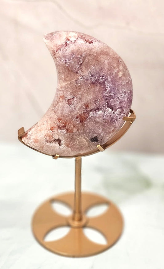 Small Druzy Pink Amethyst Moon on Stand