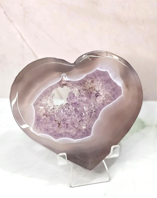 Druzy Amethyst Agate Heart on Acrylic Stand