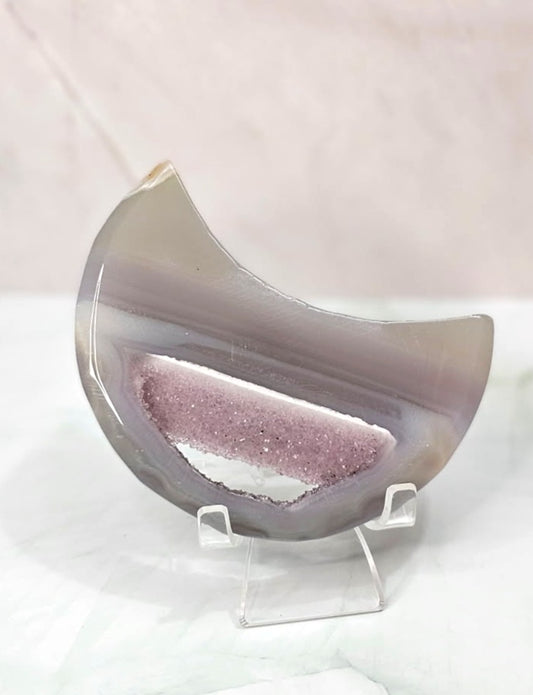 Druzy Lavender Agate Moon on Acrylic Stand