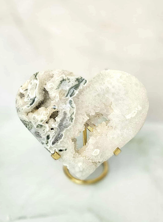 Moss Agate Heart with Deep Druzy Center
